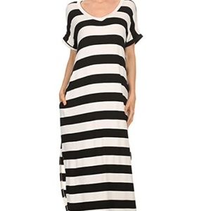 12 Ami V-Neck Pocket Short Sleeve Loose Maxi Dress